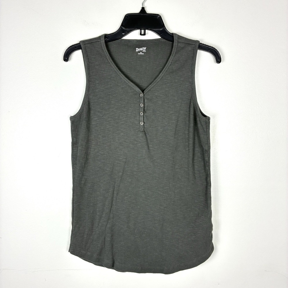 Duluth Trading Cotton Ribbed Henley Tank Top Womens M Gray Stretch Casual
